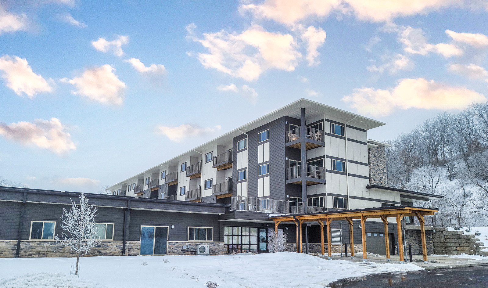 Exterior and Entry at Prairie Haus Apartments
