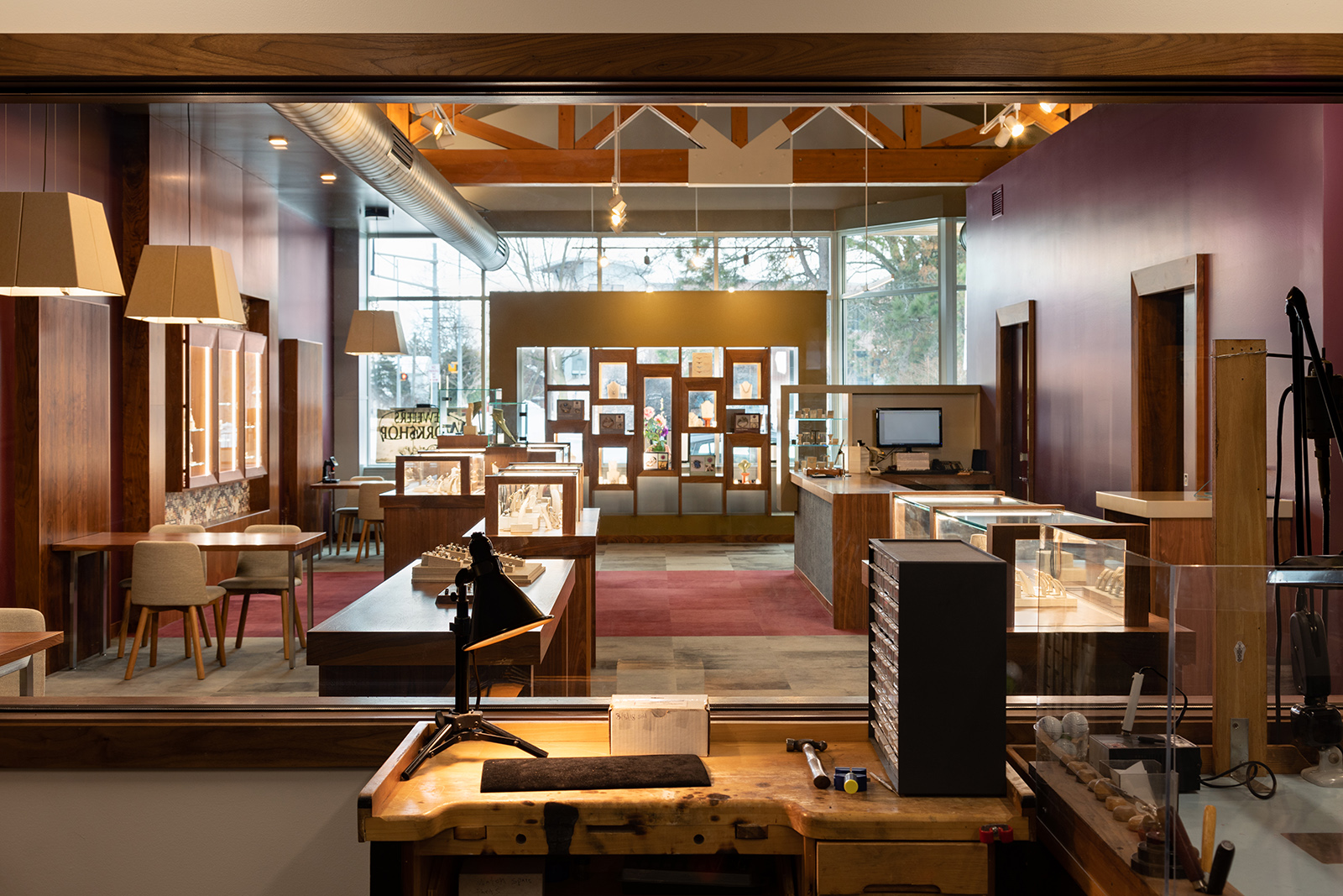 View of Showroom from Workshop at Jeweler's Workshop